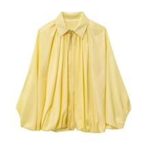 Jaqueta Xunger Puffed Bomber para mulheres de tamanho grande, amarela Jaqueta Xunger Puffed Bomber para mulheres de tamanho grande, amarela