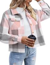 Jaqueta Zeagoo Flannel Plaid Cropped Wool Blend Shacket Shacket para mulher