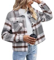 Jaqueta Zeagoo Flannels para mulheres Cropped Shacket Plaid Jaqueta Zeagoo Flannels para mulheres Cropped Shacket Plaid