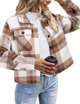 Jaqueta Zeagoo Flannels para mulheres Cropped Shacket Plaid
