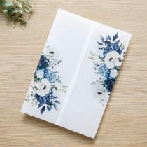 Jaquetas de velino com 50 peças de flores azuis empoeiradas de 5 x 7 polegadas