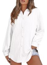 Jaquetas elegantes para mulheres, jaqueta, manga comprida, manga lanterna, blusas com decote em V, moda, casual, grande, texturizada, cor sólida, túnica branca, GG