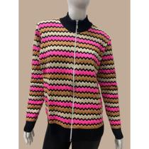 Jaquetinha Tricot Inverno Listrada Fashion Elegante Tricô Jaquetinha Tricot Inverno Listrada Fashion Elegante Tricô