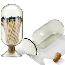 Jar de fósforos decorativo Teenyyou Smoke Grey Glass Match Cloche Holder Jar de fósforos decorativo Teenyyou Smoke Grey Glass Match Cloche Holder