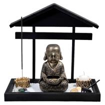 Jardim Zen Buda Da Fortuna Base Telhado Incensário Castiçal