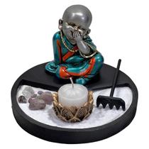 Jardim Zen Buda Monge Não Vejo/Falo/Escuto Preto/Turquesa ii