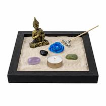 Jardim Zen Completo Buda Feng Shui Madeira Quadrada PT 15 cm