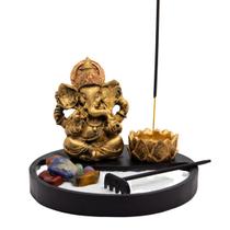 Jardim Zen Ganesha Com Pedra Sete Chakras e Incensário Castiçal Porta Vela - Resina Artesanal