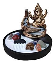 Jardim Zen Redondo Com Incensário Cascata Ganesha E Pedras - Decore Casa