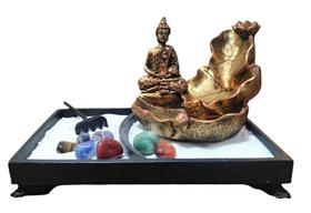 Jardim Zen Retangular Incensario Buda Hindu Meditando Pedras - Decore Casa