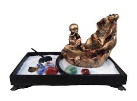 Jardim Zen Retangular Incensario Buda Mudo Pedras 7 chakras - Decore Casa Jardim Zen Retangular Incensario Buda Mudo Pedras 7 chakras - Decore Casa