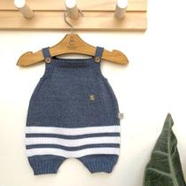 Jardineira Baby Azul Nautical Com Listra Branca