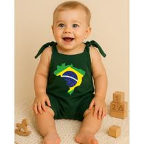 Jardineira Bebê Brasil Copa do Mundo 100% Algodão Roupa Infantil Temática Verde