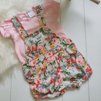 Jardineira bebê com blusa - Roupa de verão bebê menina