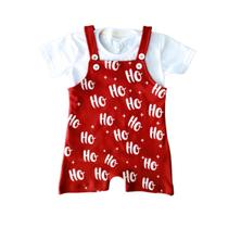 Jardineira Bebê e Infantil de Natal com Camiseta Branca Kit 2 peças