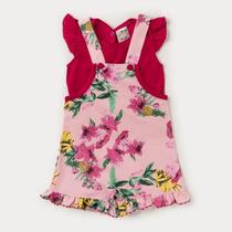 Jardineira Bebê Menina E Blusa Floral - Fantoni Jardineira Bebê Menina E Blusa Floral - Fantoni