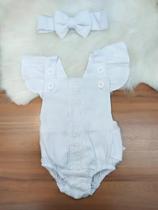 Jardineira Body Romper Be Batizado Ano Novo C/ Tiara Em Lese