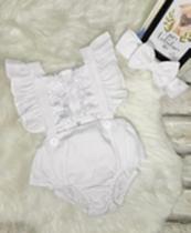 Jardineira Body Romper Bebe Ano Novo Batizado C Tiara Rendado