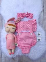 Jardineira Body Romper Bebe Menina Rosa /circo Mesv Tiara