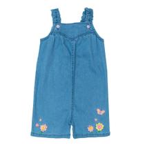 Jardineira bordada jeans fem. p/g