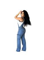 Jardineira calça cargo femina jeans 100%