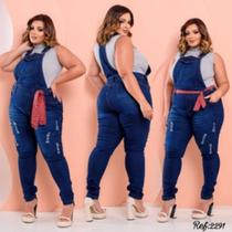 Jardineira calça plus size jeans premium com Lycra+ faixa Ref:2291