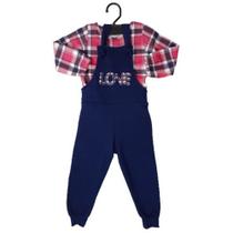 Jardineira Com Blusa Xadrez Infantil Menina Moda Look