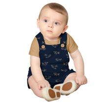 Jardineira com Body Bebê Menino Milon Mescla Marinho/Marrom Tamanho:P