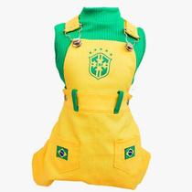 Jardineira Copa Amarela Emblema Masc para cachorro e gato