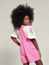 Jardineira Curta Jeans Infantil Menina Colorida Com Blusa Bordada verão 57CV