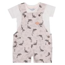 Jardineira curta menino sarja golfinhos miniclo - tam. 2 / 3