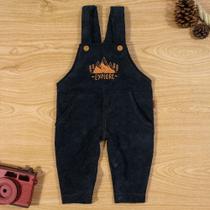 Jardineira de bebê bordadinha cotelê explore preto