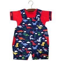 Jardineira de Bebê Dinossauro Marinho 2 Peças