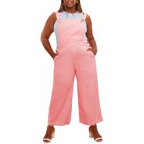 Jardineira Feminina Plus Size, Wide Leg, Rosa, Tam. 44