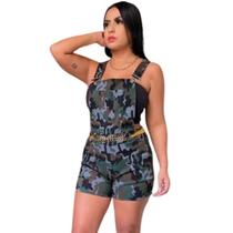 Jardineira feminina short curto com bolsos e ziper lateral PP P M - Macaquinho curto de suspensorios regulaveis 36 38 40