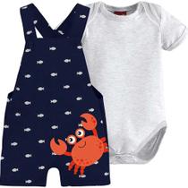 Jardineira infantil carangueijo com body masculina kyly ref:110.842 p/g