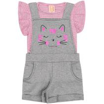 Jardineira infantil com blusa manga curta love cat hrradinhos ref:13522 1/3