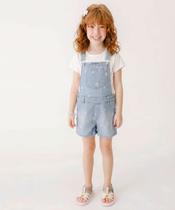 Jardineira Infantil Jeans Flores Tam 4 a 10 Azul-56207