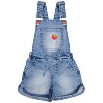 Jardineira Infantil Look Jeans Morango Jeans Moletom