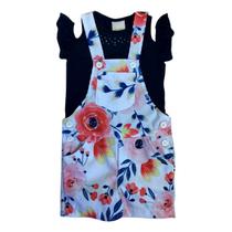 Jardineira Infantil Menina Sarja Branco e Blusa Viscose Jardineira Infantil Menina Sarja Branco e Blusa Viscose