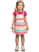 Jardineira Infantil Menina Verão Tie Dye e Blusa em Meia Malha 2 peças - Kely & Kety Jardineira Infantil Menina Verão Tie Dye e Blusa em Meia Malha 2 peças - Kely & Kety