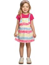 Jardineira Infantil Menina Verão Tie Dye e Blusa em Meia Malha Lisa, 2 peças - Kely &amp Kety