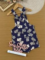 Jardineira Infantil Momi Inverno Azul Marinho Lacinhos