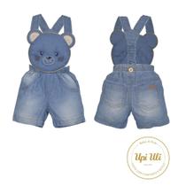 Jardineira Jeans Bebê Menino Ursinho Alto Relevo Chay Azul