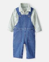 Jardineira Jeans Carters Calça Longa Com Camisa Bebe Azul -