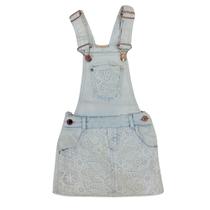 Jardineira Jeans Claro com renda infantil fem Petit Cherie