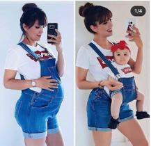 Jardineira jeans curto Tam G Jardineira jeans curto Tam G