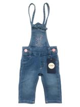 jardineira jeans de calça menina infantil com elastano tam 1 2 e 3 anos