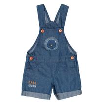 Jardineira jeans patch bordado leãozinho Jardineira jeans patch bordado leãozinho