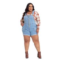 Jardineira Jeans Plus Size Feminina Botões Frontal Curta